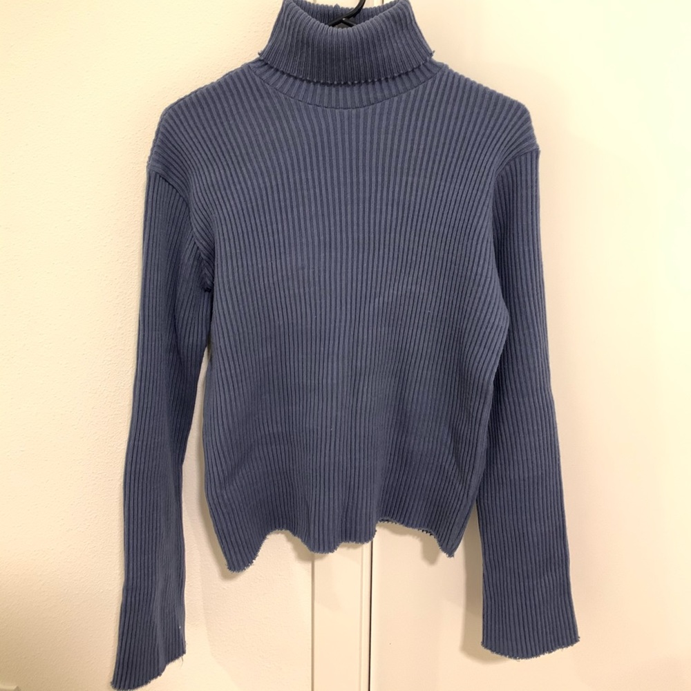Blue ribbed turtleneck